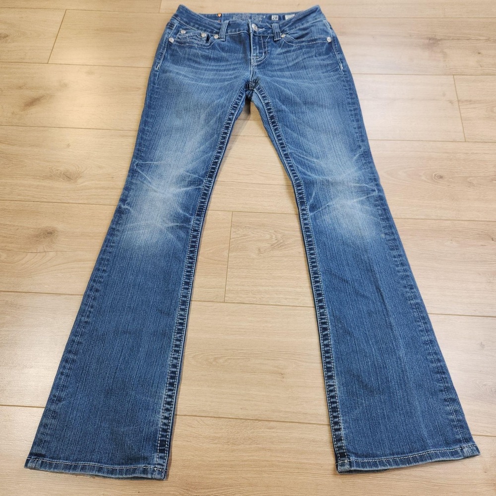 Miss Me Jeans Womens 28x32 Dark Wash Blue Mid Rise Bootcut Embroidered Denim